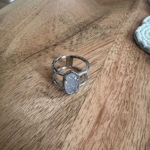 Kendra Scott Silver Double Band Ring with Sparkling White Stone